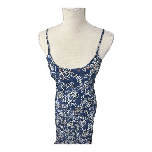 Rampage Blue Floral Sleeveless Shift Maxi Dress Size M Spaghetti Strap Tie-Back - Picture 3 of 9